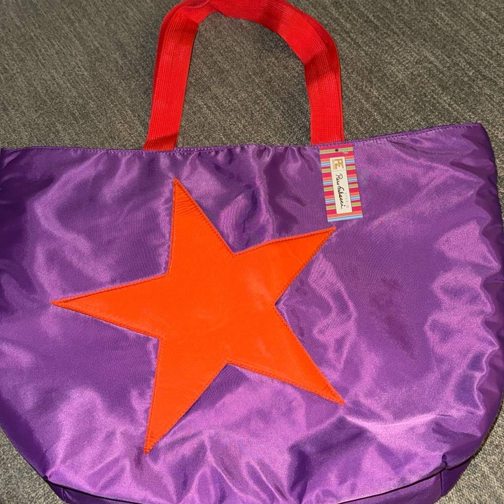 New Purple tote bag w/orange star & straps - from Piero Erbacci, Florence Italy